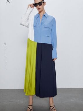 NWT Zara Color Block Maxi Dress "Oversized Look" - Size XS